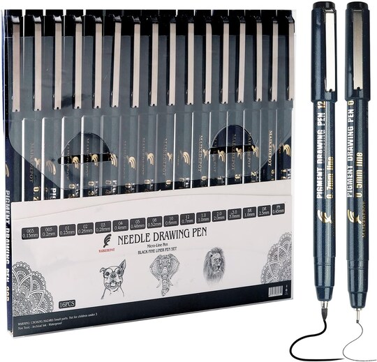 Citrus; Micro Fineliner Drawing Art Pens Calligraphy Pens for Artist Drawing Supplies, 16 Set Waterproof Black Ink Pens for Sketching,Technical Drawing; Category:Fineliner Pens; Image:1